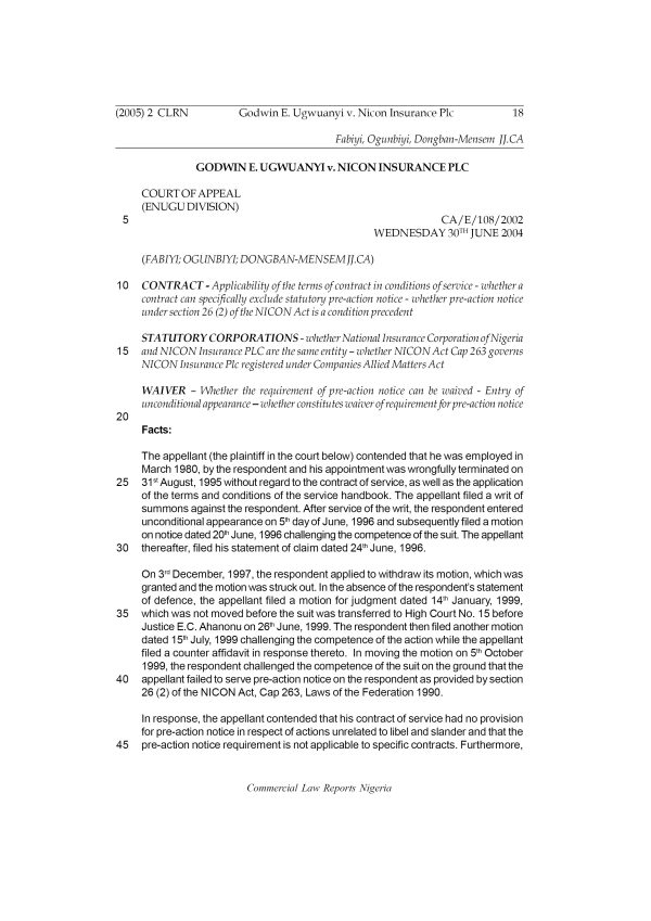 Godwin E. Ugwuanyi v. NICON Insurance Plc