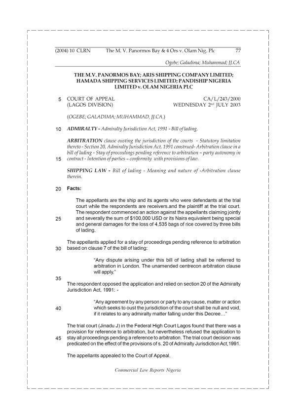 The M.V. Panormos Bay & 4 Ors v. Olam Nig Plc