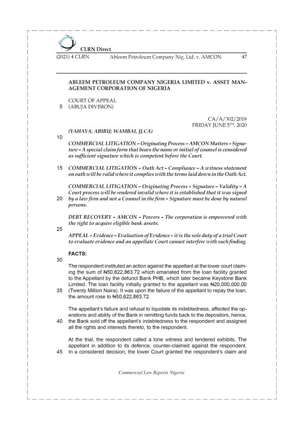 ABLEEM PETROLEUM COMPANY NIG. LTD. v. AMCON
