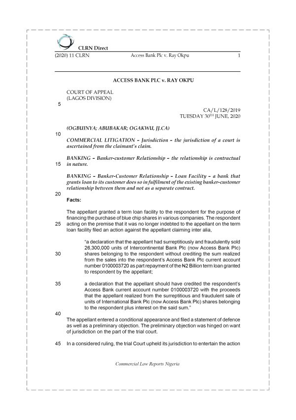 ACCESS BANK PLC v. RAY OKPU