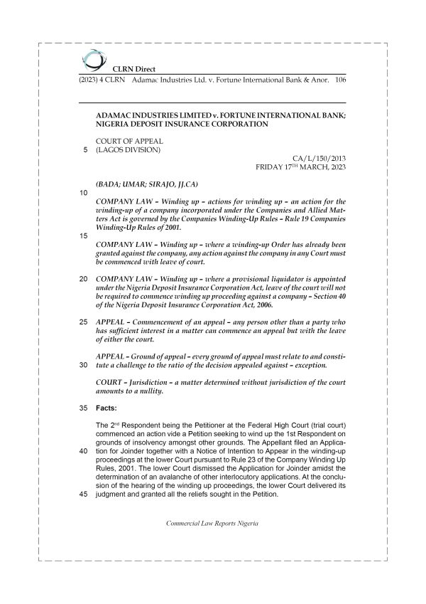 ADAMAC INDUSTRIES LTD. v. FORTUNE INTERNATIONAL BANK & ANOR.