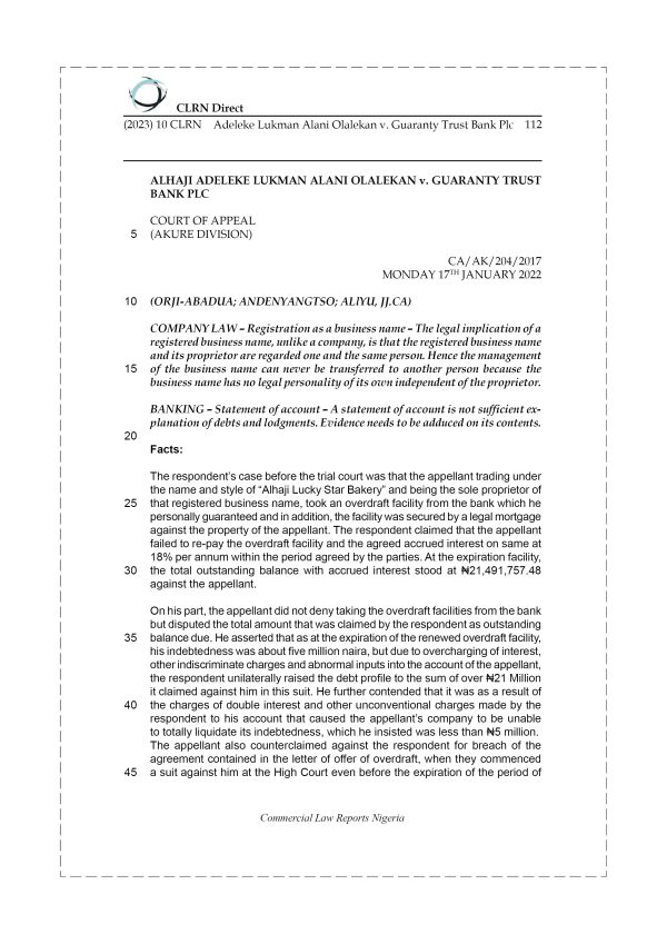 ADELEKE LUKMAN ALANI OLALEKAN v. GUARANTY TRUST BANK PLC