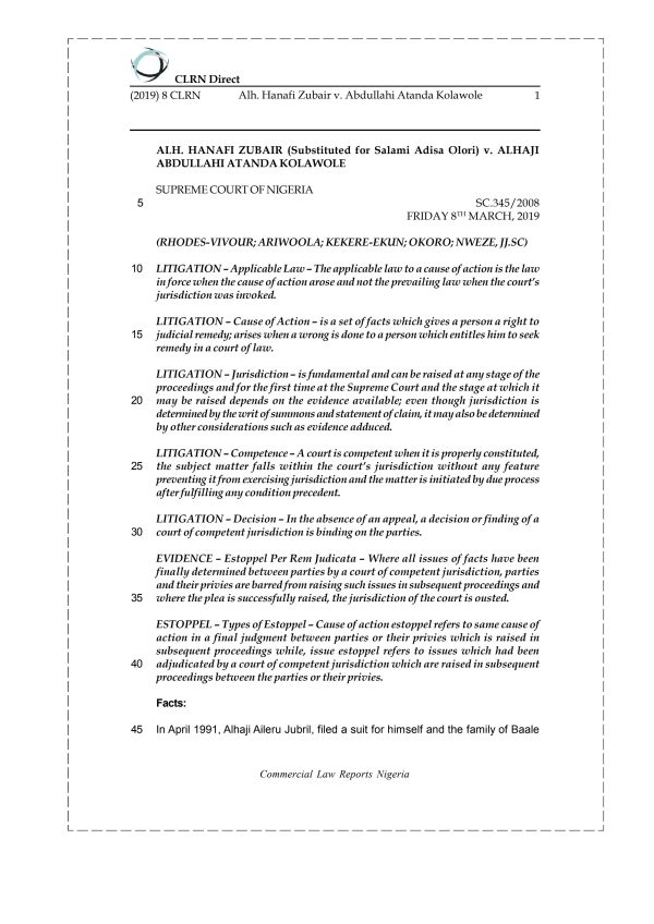 ALH. HANAFI ZUBAIR v. ABDULLAHI ATANDA KOLAWOLE