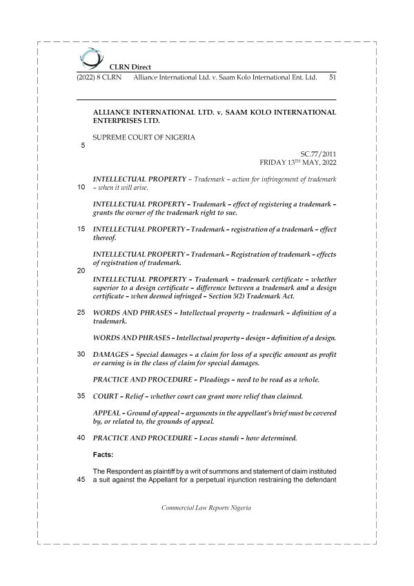 ALLIANCE INTERNATIONAL LTD. v. SAAM KOLO INTERNATIONAL ENT. LTD.