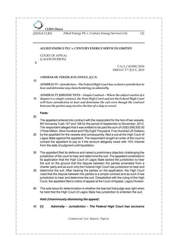 ALLIED ENERGY PLC v. CENTURY ENERGY SERVICES LTD.