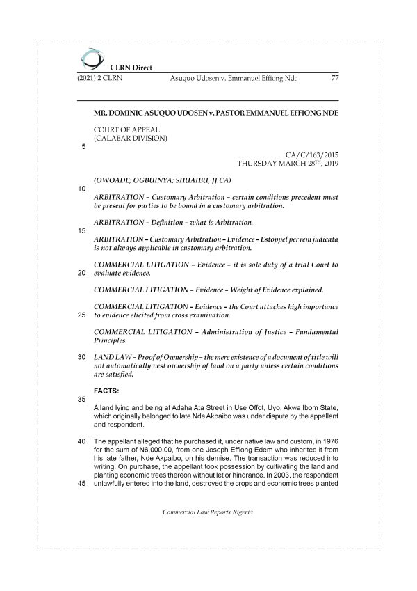 ASUQUO UDOSEN v. EFFIONG NDE