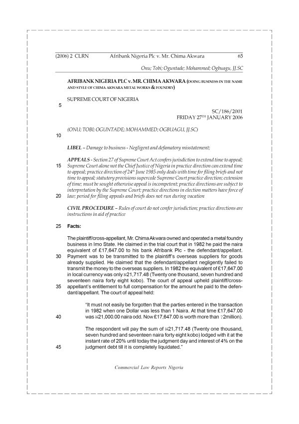 Afribank Nigeria Plc v. Mr. Chima Akwara
