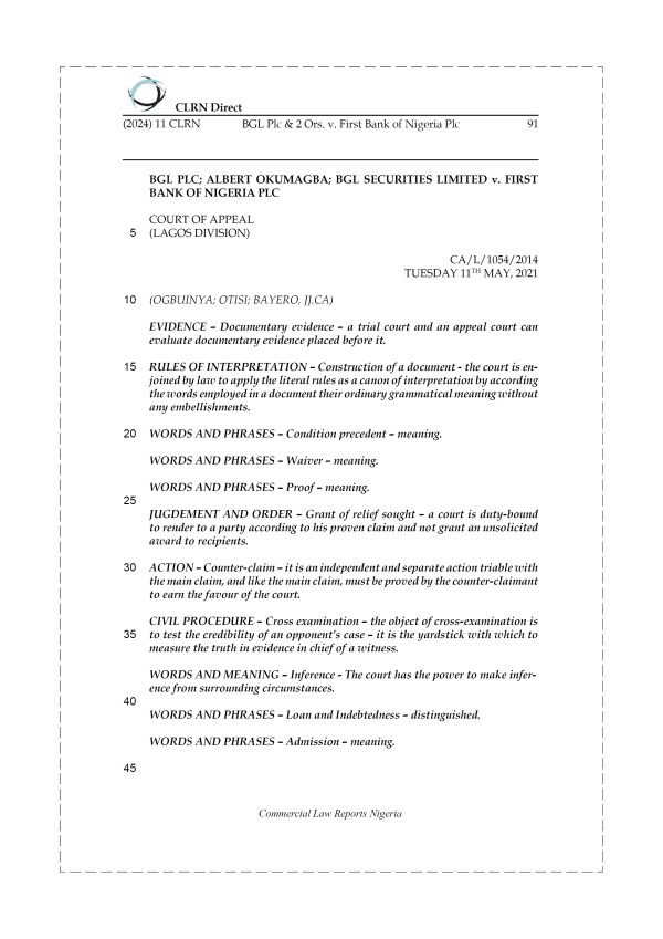 BGL PLC & 2 ORS. v. FIRST BANK OF NIGERIA PLC
