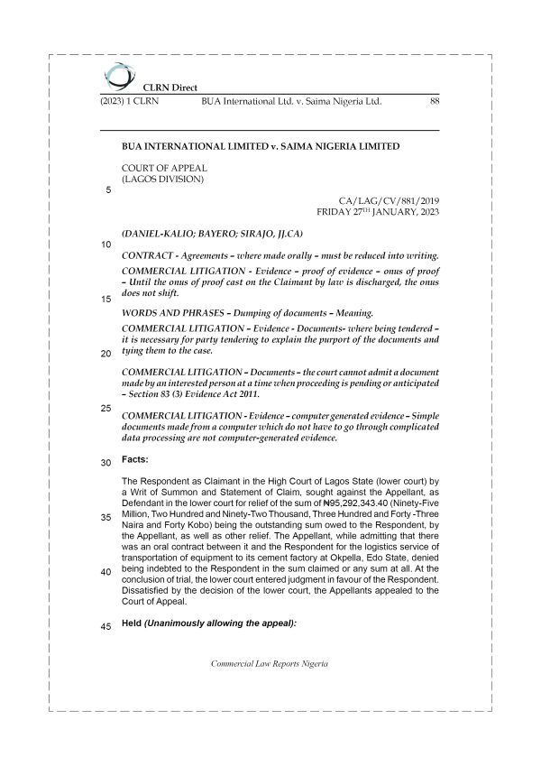 BUA INTERNATIONAL LTD. v. SAIMA NIGERIA LTD.