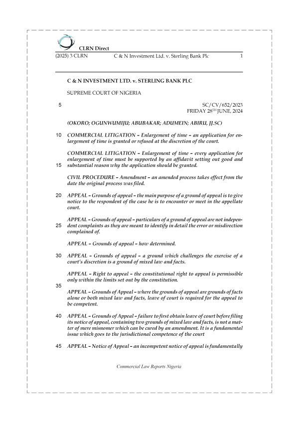 C & N INVESTMENT LTD. v. STERLING BANK PLC & ANOR