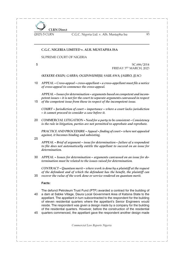 C.G.C. NIGERIA LTD v. ALH. MUSTAPHA ISA