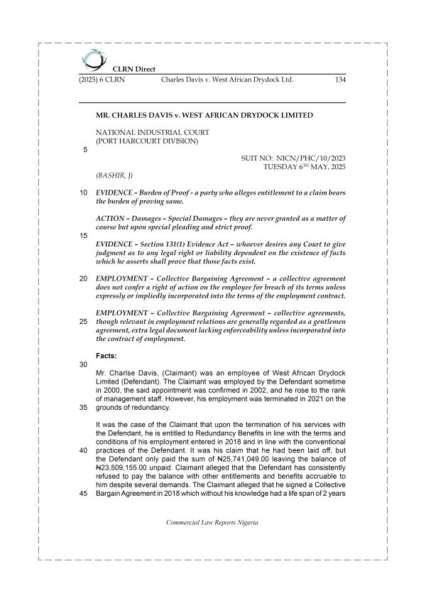 CHARLES DAVIS v. WEST AFRICAN DRYDOCK LTD.
