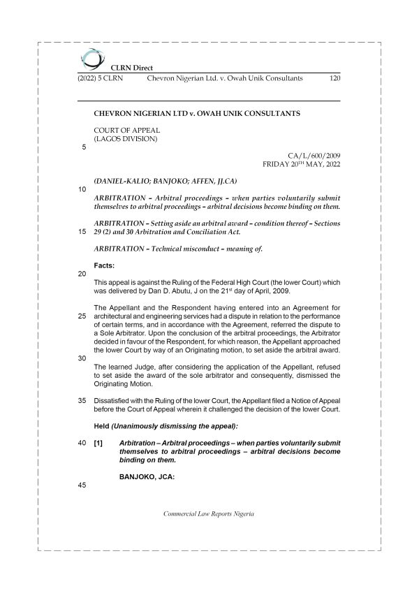 CHEVRON NIGERIA LTD. v. OWAH UNIK CONSULTANTS