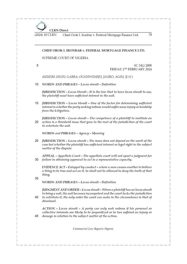 CHIEF OROK I. IRONBAR v. FEDERAL MORTGAGE FINANCE LTD.