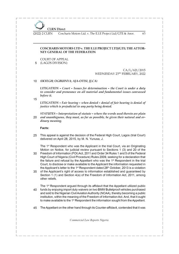 COSCHARIS MOTORS LTD v. THE E.I.E PROJECT LTD-GTE & ANOR.