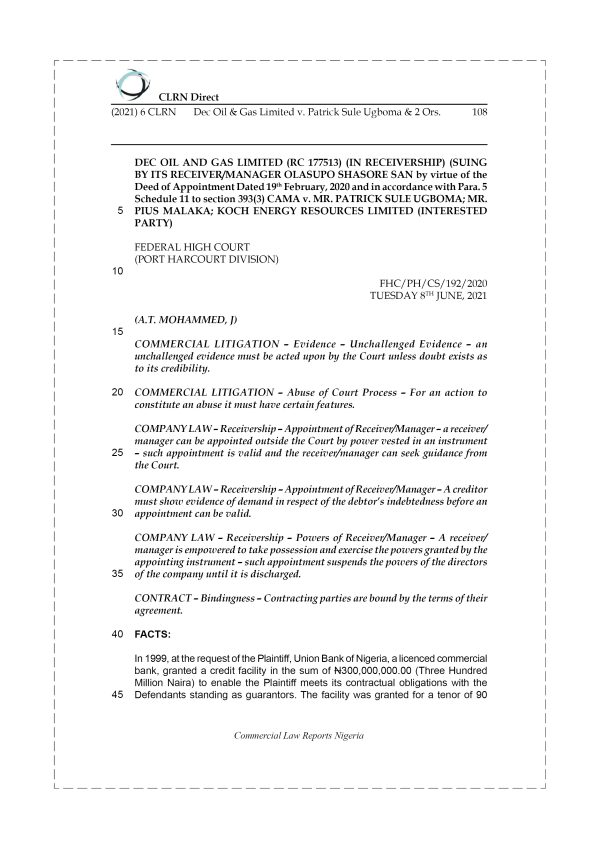 DEC OIL & GAS LIMITED v. PATRICK SULE UGBOMA & 2 ORS.