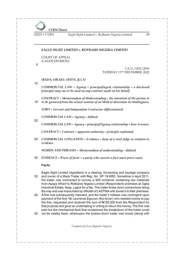 EAGLE SIGHT LIMITED v. ROTBAMS NIGERIA LIMITED