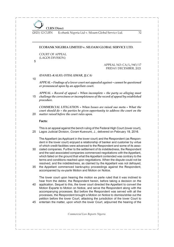 ECOBANK NIGERIA LTD. v. SILOAM GLOBAL SERVICE LTD.
