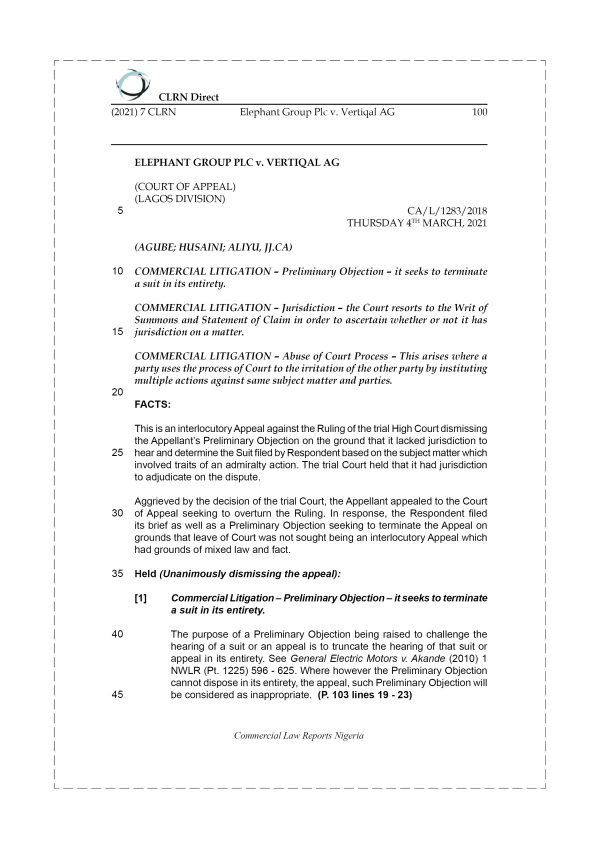 ELEPHANT GROUP PLC v. VERTIQAL AG