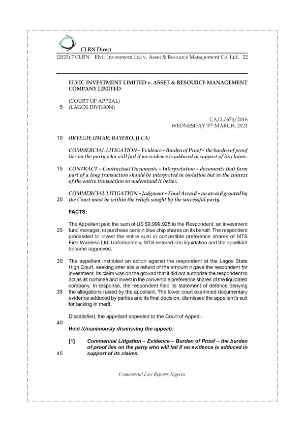 ELVIC INVESTMENT LTD v. ASSET & RESOURCE MANAGEMENT CO. LTD.