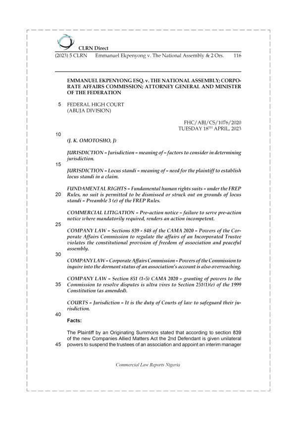 EMMANUEL EKPENYONG v. THE NATIONAL ASSEMBLY & 2 ORS.