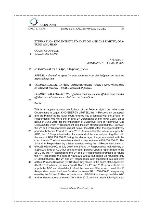 ETERNA PLC v. KNG ENERGY LTD. & 2 ORS.