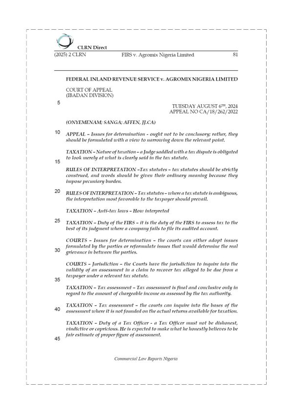 FIRS v. AGROMIX NIGERIA LIMITED