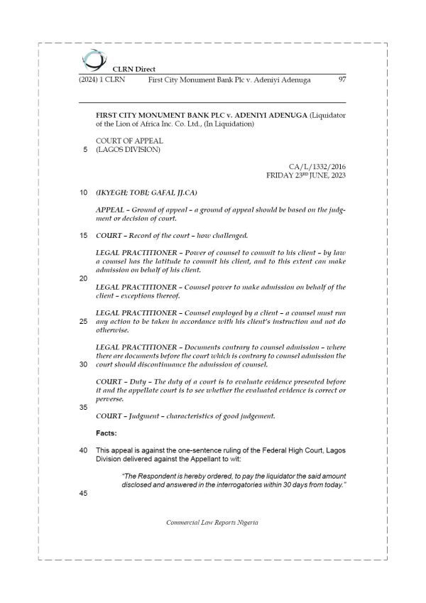 FIRST CITY MONUMENT BANK PLC v. ADENIYI ADENUGA