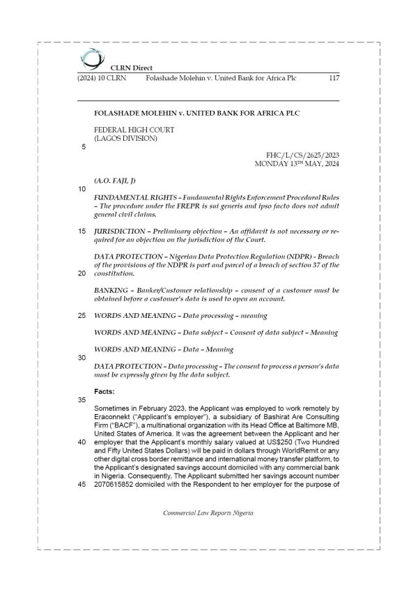FOLASHADE MOLEHIN v. UNITED BANK FOR AFRICA PLC