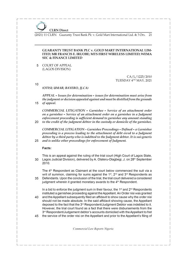 GUARANTY TRUST BANK PLC v. GOLD MART INTERNATIONAL LTD. & 3 ORS.