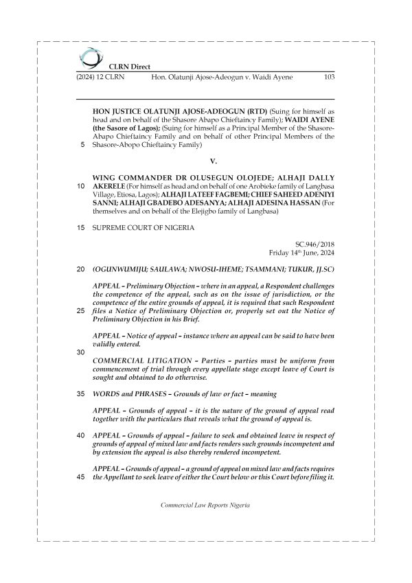 HON. OLATUNJI AJOSE-ADEOGUN (RTD) v. WAIDI AYENE