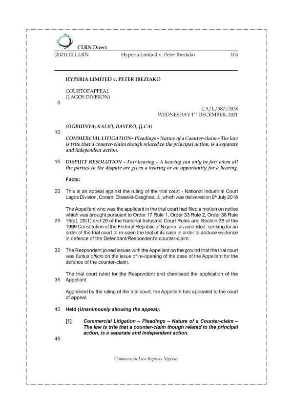 HYPERIA LIMITED v. PETER IBEZIAKO
