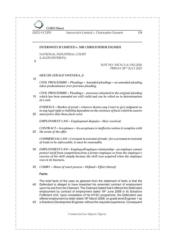 INTERSWITCH LIMITED  v. MR CHRISTOPHER ESUMEH