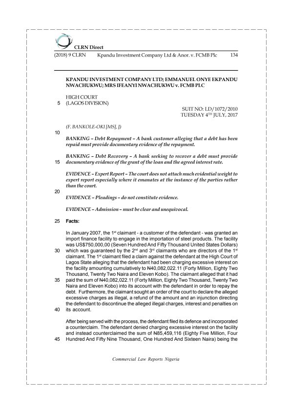 Kpandu Investment Company Ltd & Anor. v. FCMB Plc