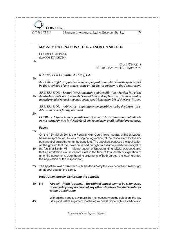MAGNUM INTERNATIONAL LTD. v. ENERCON NIG. LTD.