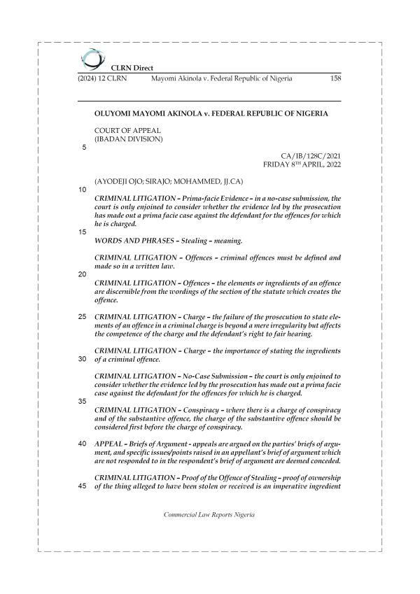 MAYOMI AKINOLA v. FEDERAL REPUBLIC OF NIGERIA