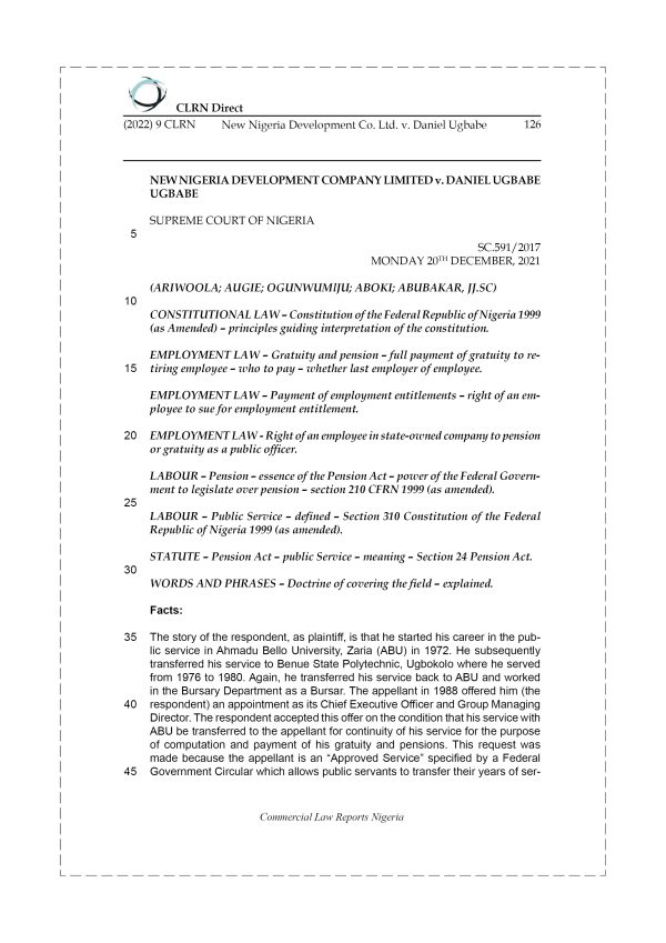 NEW NIGERIA DEVELOPMENT CO. LTD. v. DANIEL UGBABE