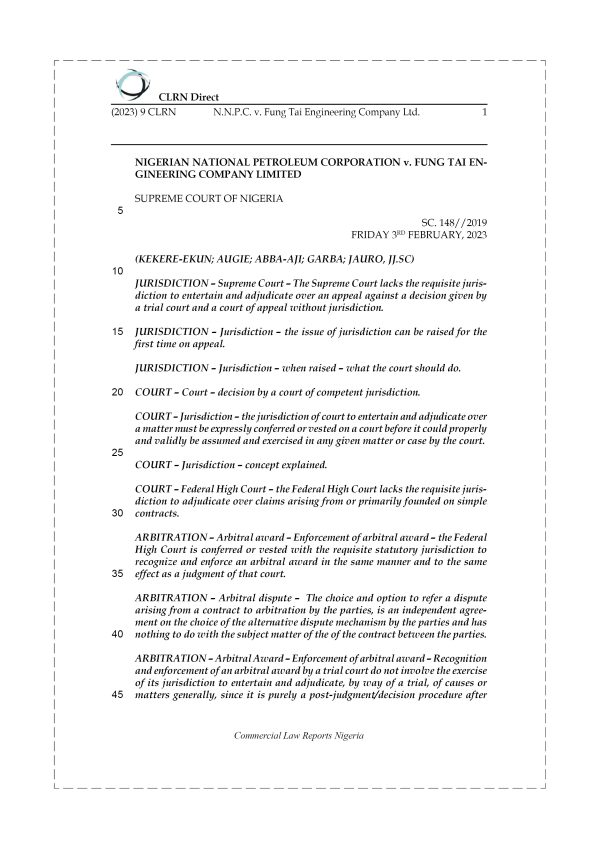 NIGERIAN NATIONAL PETROLEUM CORP. v. FUNG ENG. CO. LTD.