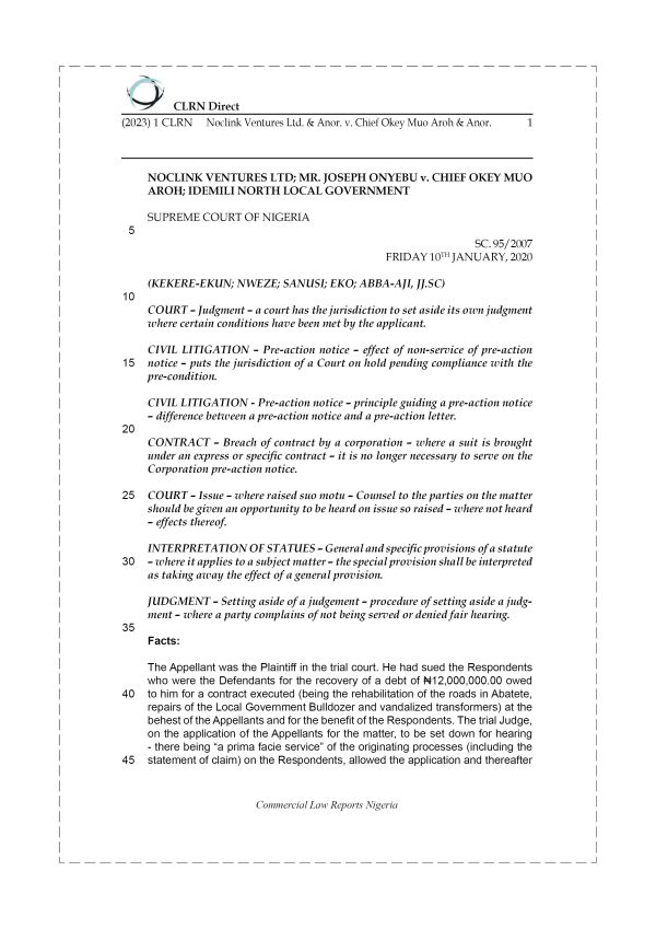 NOCLINK VENTURES LTD. & ANOR. v. CHIEF OKEY MUO AROH & ANOR.