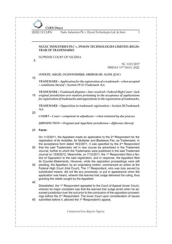 NULEC INDUSTRIES PLC v. DYSON TECHNOLOGIES LTD. & ANOR.