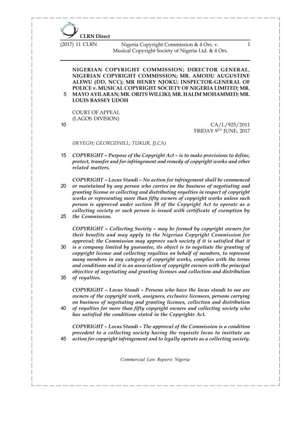 Nigeria Copyright Commission & 4 Ors. v. Musical Copyright Society of Nigeria Ltd. & 4 Ors.