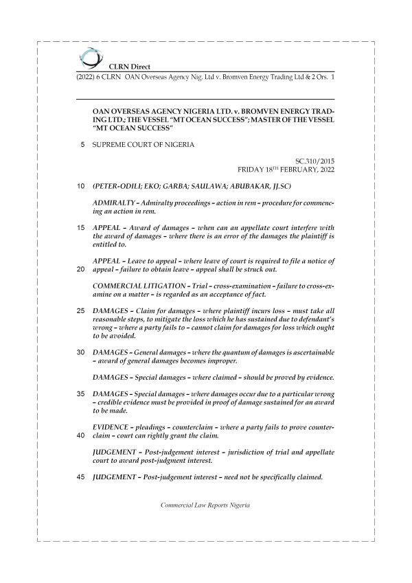 OAN OVERSEAS AGENCY NIG. LTD v. BROMVEN ENERGY TRADING LTD & 2 ORS.