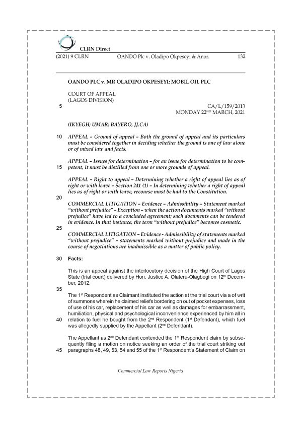 OANDO PLC v. OLADIPO OKPESEYI & ANOR.