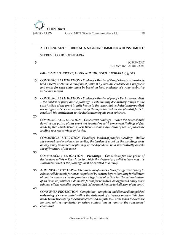 OBE v. MTN NIGERIA COMMUNICATIONS LTD.