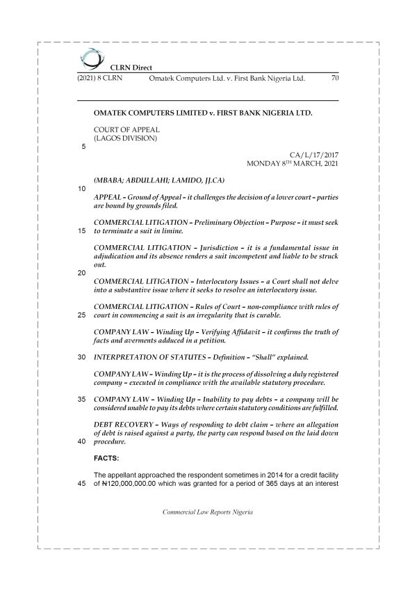 OMATEK COMPUTER LIMITED v. FIRST BANK NIGERIA LTD.