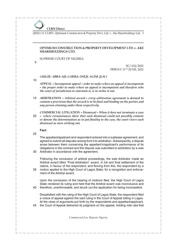 OPTIMUM CONSTRUCTION & PROPERTY DEVT. LTD. v. AKE SHAREHOLDINGS LTD.
