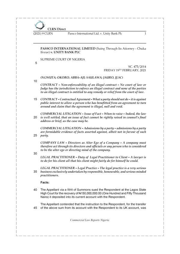 PASSCO INTERNATIONAL LTD. v. UNITY BANK PLC