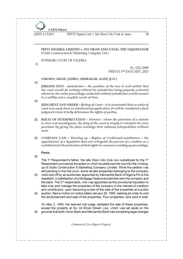 PEFTI NIGERIA LTD. v. INI OKON UDO UTUK & ANOR