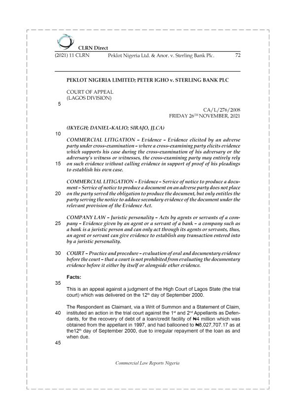 PEKLOT NIGERIA LTD. & ANOR. v. STERLING BANK PLC.
