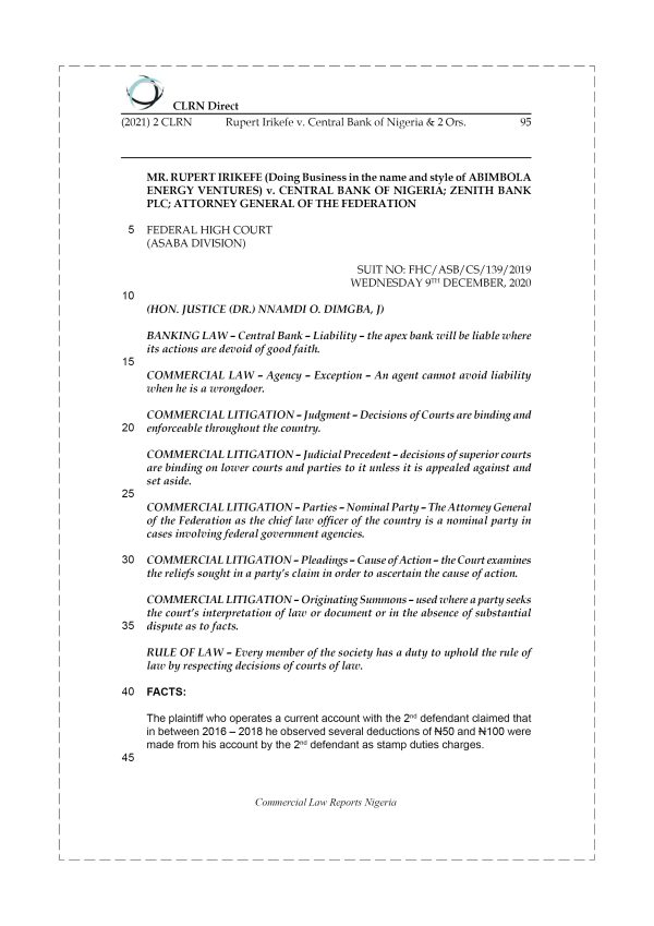 RUPERT IRIKEFE v. CENTRAL BANK OF NIGERIA & 2 ORS.